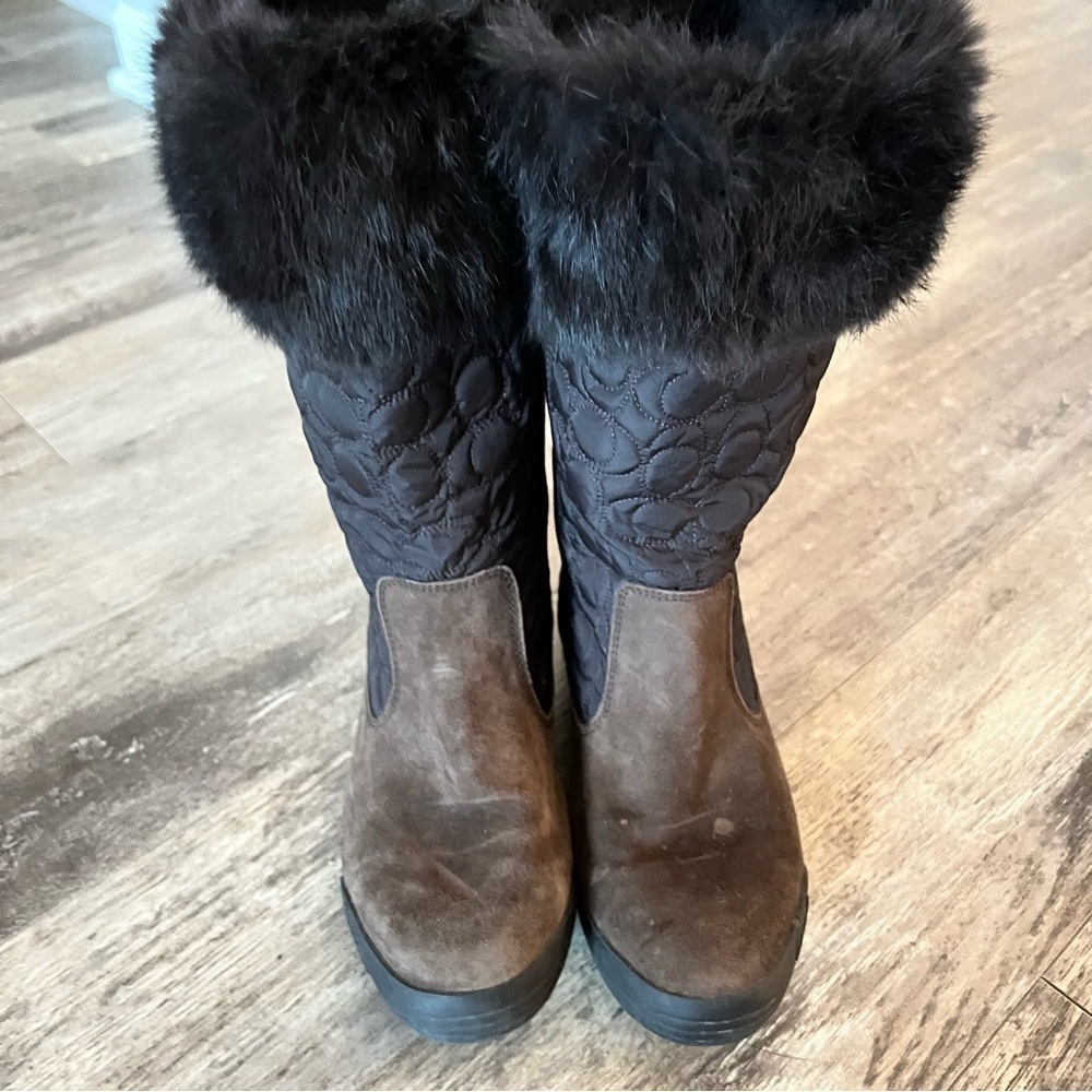 Coach Talen Boots with Monogram Quilting Suede and Genuine Rabbit Fur Trim - Picture 9 of 13
